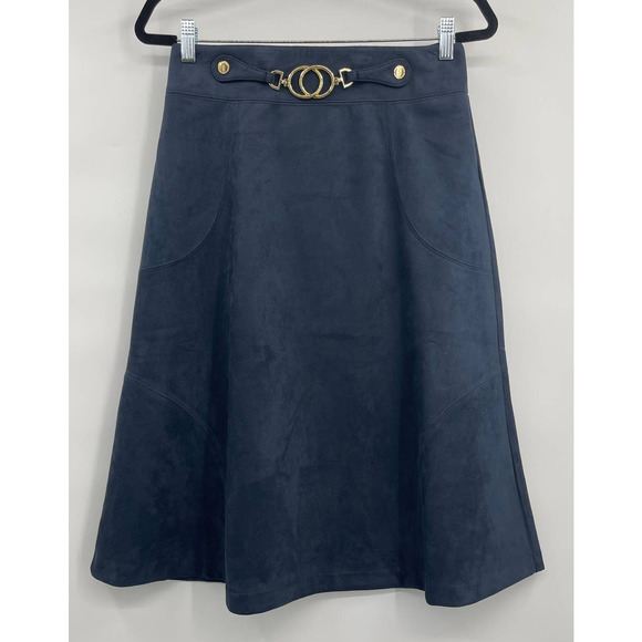 Marc New York Andrew Marc Women Expresso Faux Suede A-line Skirt Blue Small NEW - Picture 1 of 6